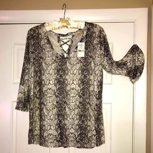 Brand NWT Snakeskin Top with 3/4 Sleeves